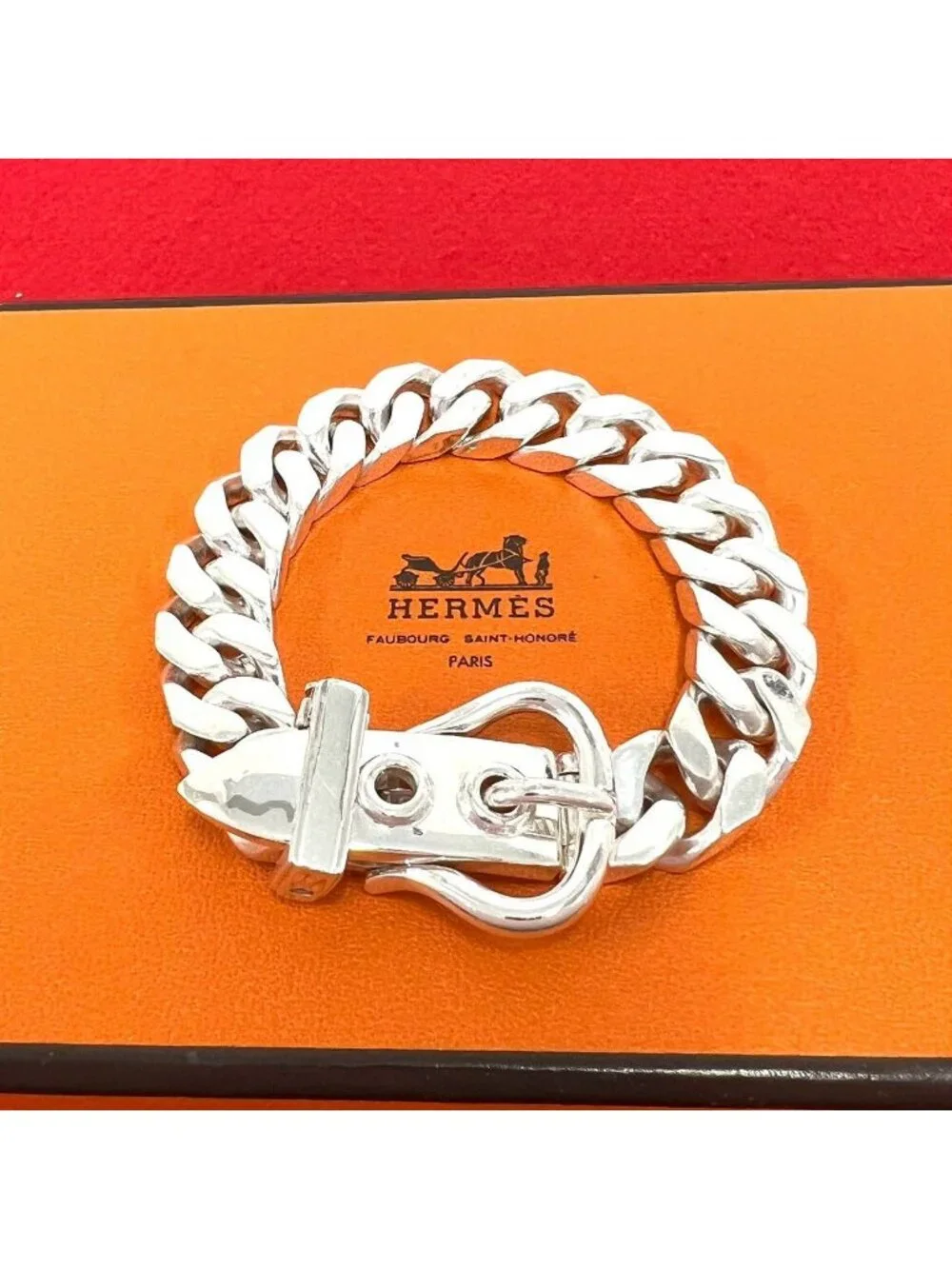 Hermes Vintage Boucles Sellier MM Bracelet 925 Sterling Silver